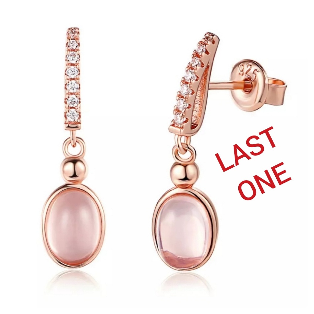 🎁LAST 1 🎁925 RGP Rose Quartz & CZ Oval Earrings - Picture 1 of 6